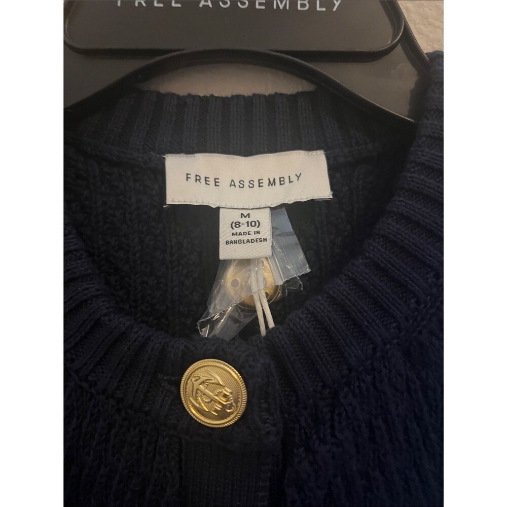 Free Assembly Navy Cable Knit Button Vest with Gold Buttons - Picture 7 of 9